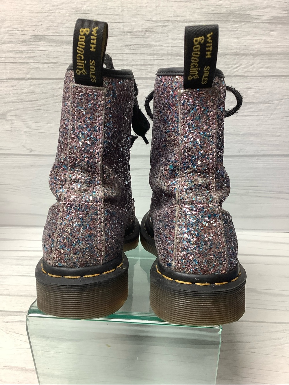 Dr. Martens Pink Glitter Lace-Up Combat Boots - Picture 4 of 11